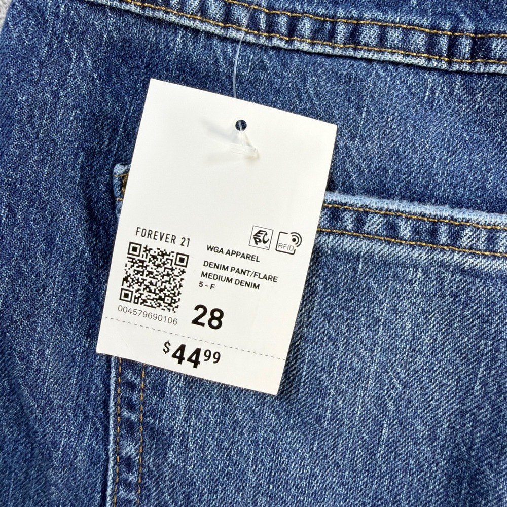 Forever 21 Flare Jeans Daisy Embroidered Womens 28 Blue Denim High Rise New - Picture 11 of 11